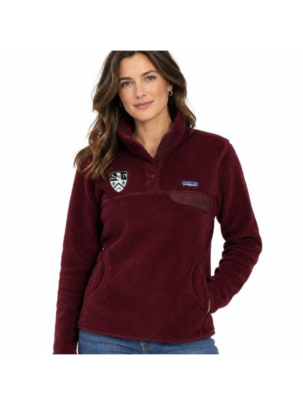 Patagonia Womens Medium Burgundy Re-Tool Snap-T Pullover Governors Academy Crest
